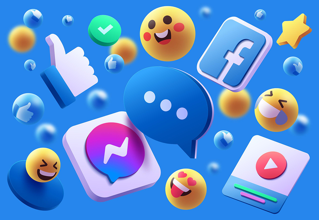 social media icons, likes, and emojis