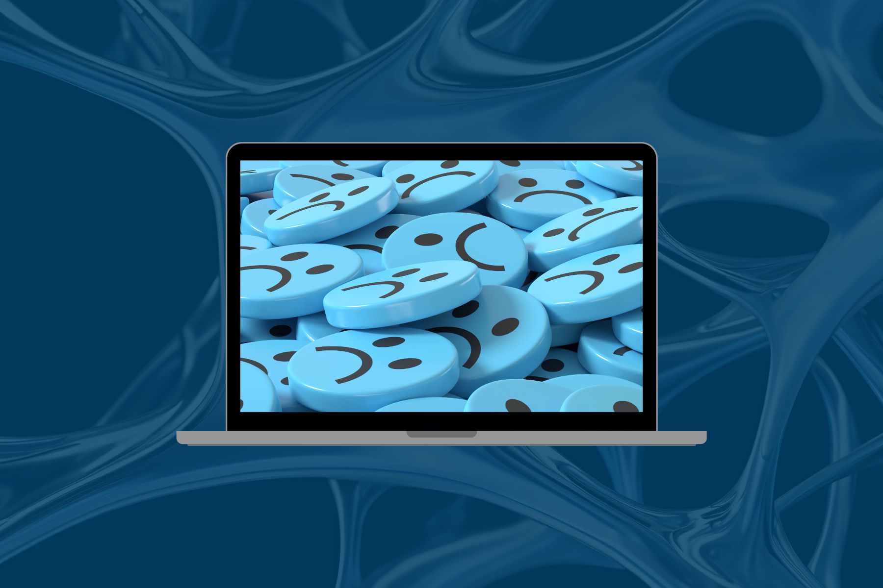 laptop with multiple blue sad faces on the screen
