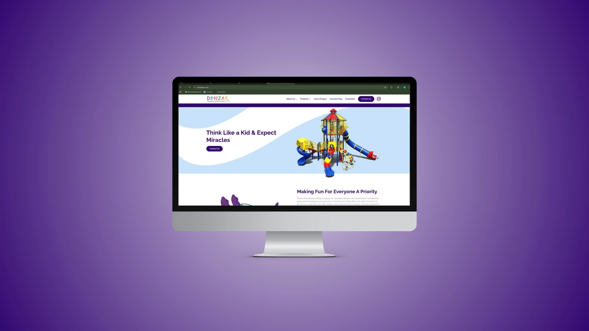 Denzak Recreational Design and Supply desktop website